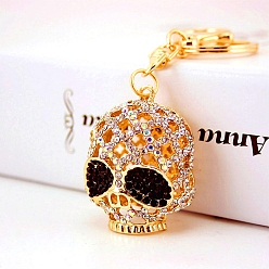 Sapphire Alloy with Rhinetone Skull Head Keychain, Sapphire, 9cm