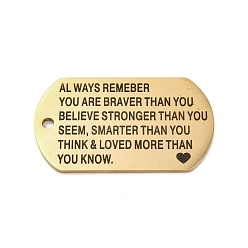 Золотой 201 подвески из нержавеющей стали, сообщение очарование, прямоугольник со словесным очарованием, золотые, 49x28x1.8 мм, отверстие : 3 мм