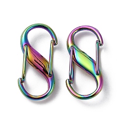 Rainbow Color Карабины с S-образными застежками из алюминиевого сплава с двойной застежкой, Радуга цветов, 27x13x6.5 мм