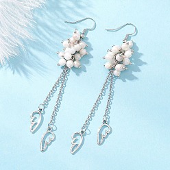 Белый Серьги-подвески в форме крыльев из натурального персидского нефрита, с  латунными крючками для серег, платина, белые, 93.5x13.5 мм