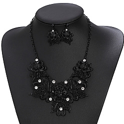 Черный Комплект из ожерелья с подвеской из цветочного сплава и серег-гвоздиков, чёрные, 450 мм