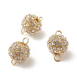 Champagne Gold Alloy Crystal Rhinestone Connector Charms, with 304 Stainless Steel Loops, Round, Champagne Gold, 15.5x11mm, Hole: 2mm