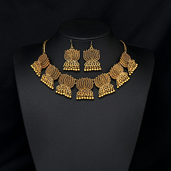 Цветок Ожерелье с подвеской и серьгой из сплава в индийском стиле, золотые, цветок, 500 мм и 37x25 мм