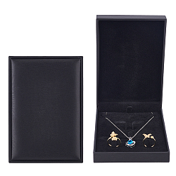 Black PU Leather Pendant Box, with Foam Mat, Rectangle, Black, 11.1x15.9x4cm