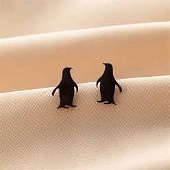 Черный Серьги шпилька нержавеющая сталь, пингвин, чёрные, 11x7 мм