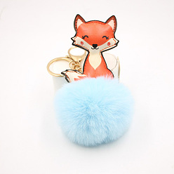 Light Sky Blue Cute Fox Keychain for Women, Imitation Rabbit Fur Car Charm Bag Pendant, Light Sky Blue, 8x17cm
