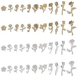 Золотой & Серебряный 88шт 22 стили цветок сплав кабошоны, аксессуары для украшения ногтей для женщин, золотой и серебряный, 8.5~14.5x3~9.5x1.5~4 мм, 4 шт / стиль