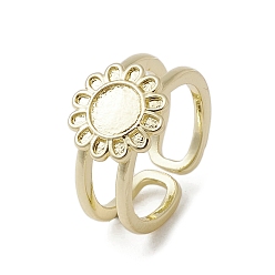 Flower Brass Adjustable Open Rings, Cadmium Free & Nickel Free & Lead Free, Flower, US Size 5 3/4(16.3mm)