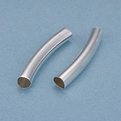 Посеребрённый Бисера латунной трубки, долговечный, изогнутые бусины, трубка, 925 серебро покрытием, 32x5 мм, отверстие : 4 мм