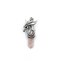 Cherry Quartz Glass Cherry Quartz Glass Resin Pointed Pendants, Eagle Charms with Platinum Plated Alloy Findings, 45x23mm