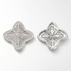 Платина Филигранные цветок латунные микро проложить кубического циркония подвески, многожильных ссылки, без свинца и без никеля , платина, 30x30x5 мм, отверстие : 4x1 мм