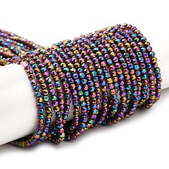 (966) Внутренний цвет Кристалл / Лиловато-лиловый на подкладке Стеклянные бусины с гальваническим покрытием , полное покрытие, граненые круглые, с покрытием цвета радуги, 3x2.5 мм, отверстие : 0.7 мм, около 130~135 шт / нитка, 33~36 см