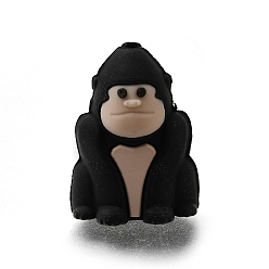 Black Silicone Beads, Focal Beads, Orangutan, Black, 28.5x21.5x16.5mm, Hole: 3mm
