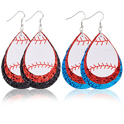 Teardrop 2 пар 2 цветов, серьги-подвески из искусственной кожи, платина, мяч тема, слеза, 80 мм