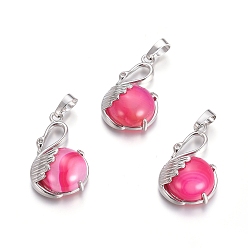 Натуральный Агат Природные подвески агат, с латунной фурнитурой платинового цвета, лебедь, окрашенная и подогревом, 30.8x18.8x8.5 мм, отверстие : 7x5 мм