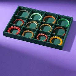 Темно-Зеленый 12 сетчатый лоток для хранения ювелирных изделий из бархатного браслета, держатель-органайзер для браслета, прямоугольные, темно-зеленый, 24x35x3 см