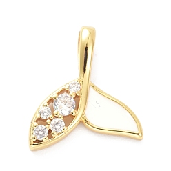 Белый Настоящие 18 k позолоченные латунные подвески с микропаве и прозрачным кубическим цирконием, с эмалью, долговечный, русалка, белые, 17x16x3.5 мм, отверстие : 5.5 мм