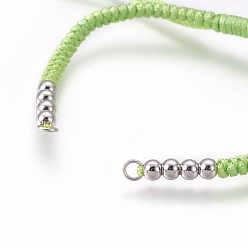 Lawn Green Nylon Cord Braided Bead Bracelets Making, with Brass Beads, Long-Lasting Plated, Real Platinum Plated, Lawn Green, 10-1/4 inch~11-5/8 inch(26~29.6cm)