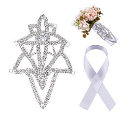 Прозрачный Украшения из латуни со стразами, цветок, прозрачные, 163x110x8 мм