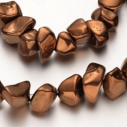 с Покрытием Меди Гальванизировать немагнитных синтетический гематит бисер пряди, чип, с медным покрытием, 4~12 мм, отверстие : 1 мм, около 69 шт / нитка, 15.7 дюйм