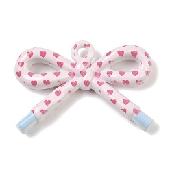 Pink Непрозрачные печатные акриловые подвески, бантом, розовые, 34x48x9 мм, отверстие : 3.3 мм