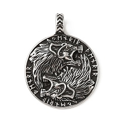 Античное Серебро 304 подвески из нержавеющей стали, плоская круглая форма с подвеской в виде льва викингов, античное серебро, 46x36x8.5 мм, отверстие : 7x5 мм