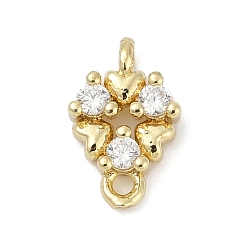 Цветок Шармы-соединители из латуни с микропаве из прозрачного кубического циркония, долговечный, без кадмия, без никеля и без свинца, реальный 14 k позолоченный, цветок, 11.5x7.5x3.5 мм, отверстие : 1.2 мм