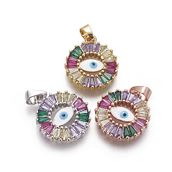 (52) Непрозрачная лаванда Кулон латунь эмаль, с кубического циркония, плоские круглые с сглаза, красочный, разноцветные, 18x15.5x3 мм, отверстие : 4x5 мм