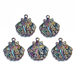Rainbow Color Alloy Pendants, Cadmium Free & Lead Free, Shell Shape, Rainbow Color, 27x24x5mm, Hole: 2mm