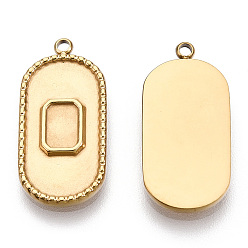 Real 14K Gold Plated 304 Stainless Steel Pendant Cabochon Settings, Oval, Nickel Free, Real 14K Gold Plated, Tray: 3.5x6mm, 22.5x11x2mm, Hole: 1.5mm