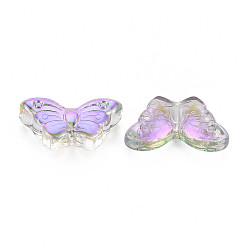 Plum Electroplate Transparent Glass Beads, Half Plated, Butterfly, Plum, 8x15x5mm, Hole: 1mm