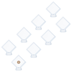 White Polyethylene(PE) 3D Floating Frame Display Holder, Coin Display Stands, for Challenge Coins, AA Medallions, Jewelry, with Plastic Display Stand Base, White, Stands: 8pcs/set, Stand Base: 8pcs/set