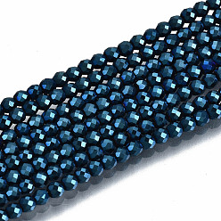 Royal Blue Electroplate Non-magnetic Synthetic Hematite Beads Strands, Round, Faceted, Royal Blue, 2.5x2mm, Hole: 0.8mm, about 186~197pcs/strand, 14.96 inch~15.75 inch(38cm~40cm)
