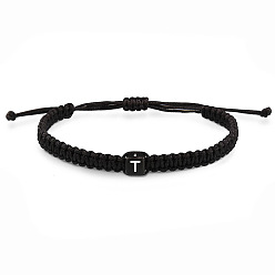 Letter T Браслеты из плетеных бусин из смоляных бусин с кубическим узором и буквами, регулируемые плетеные браслеты из хлопкового шнура для мужчин и женщин, Письмо T, 11.02 дюйм (28 см)