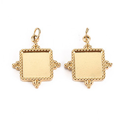 Real 14K Gold Plated Ion Plating(IP) 304 Stainless Steel Pendant Cabochon Settings, with Jump Rings, Square, Real 14K Gold Plated, Tray: 8x8mm, 16.5x14x2mm, Jump Ring: 3.8x0.5mm, 2.8mm inner diameter