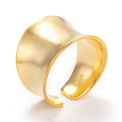 Golden 925 Sterling Silver Cuff Finger Rings, Open Rings, Wide Band Rings, with 925 Stamp, Golden, US Size 6(16.5mm)