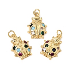 Mixed Color Brass Micro Pave Cubic Zirconia Pendants, Ladybug Charms, Rack Plating, Long-Lasting Plated, Cadmium Free & Lead Free, Real 18K Gold Plated, Mixed Color, 19.5x13.5x4mm, Hole: 3.3mm