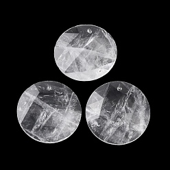 Хрусталь Природного кварца хрустальных подвесок, граненые плоские круглые подвески из горного хрусталя, 25x6.5~7 мм, отверстие : 1 мм