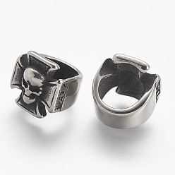 Античное Серебро 304 из нержавеющей стали бусы, череп, бусины с большим отверстием, античное серебро, 11.5x11.5x13.5 мм, отверстие : 8.5 мм