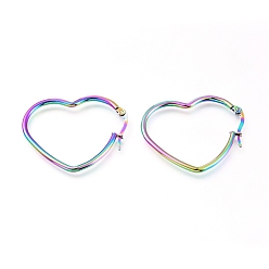 Rainbow Color Серьги из 201 нержавеющей стали, с 304 штифта из нержавеющей стали, гипоаллергенные серьги, сердце, Радуга цветов, 37x30x2 мм, 12 датчик, штифты : 0.7 мм