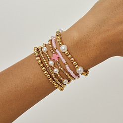 Cross 6шт. 6 стильные эластичные браслеты из искусственного жемчуга и акриловых бусин, изготовленные из пластика и CCB, для женщин, крестик, 7.09 дюйм (18 см)