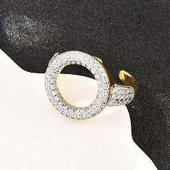 Настоящее золото 18K Латунные кольца-манжеты с микропаве из прозрачных кубических цирконий, круглые, долговечный, без свинца и без кадмия, реальный 18 k позолоченный, 16 мм, внутренний диаметр: 17 мм