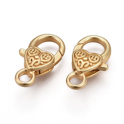 Real 18K Gold Plated Tibetan Style Heart Lobster Claw Clasps, Cadmium Free & Nickel Free & Lead Free, Real 18K Gold Plated, 26.5x14x6mm, Hole: 4mm