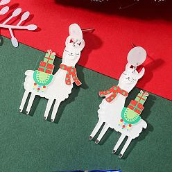 Нержавеющая Сталь Цвет Рождественские акриловые серьги-гвоздики, 304 штифт из нержавеющей стали, овца, цвет нержавеющей стали