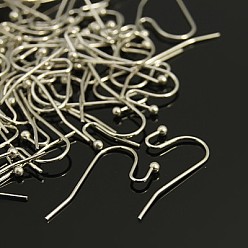 Платина Латунный крючок для ушей, без свинца и без кадмия, платиновый цвет, Размер : шириной около 11 мм , 22 мм длиной, 0.75 mm, мячом: 2 mm в диаметре