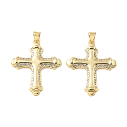 Настоящее золото 16K Латунные микро проложить кубического циркония подвески, без кадмия и без свинца, крест прелести, реальный 16 k позолоченный, 32.5x26.5x3.5 мм, отверстие : 5x3.5 мм