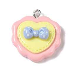 Bowknot Непрозрачные подвески смолы, мультяшные подвески с железными петлями с платиновым покрытием, бантом, 24.5x22x7.5 мм, отверстие : 2 мм