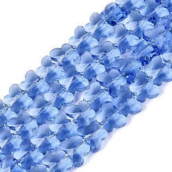 Cornflower Blue Transparent Glass Beads Strands, Butterfly, Faceted, Cornflower Blue, 6x8x4~4.5mm, Hole: 0.9~1mm, about 97~102pcs/strand, 22.64~24.61 inch(57.5~62.5cm)