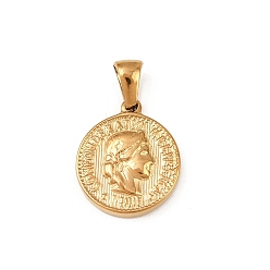 Настоящее золото 18K 304 подвески из нержавеющей стали, французский амулет-монета, ионное покрытие (ip), реальный 18 k позолоченный, 17.5x15x3 мм, отверстие : 5.5x3 мм