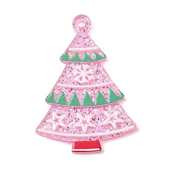 Рождественская елка Рождественские акриловые подвески, с блеском порошок, рождественская елка, 39.5x27.5x2.5 мм, отверстие : 2 мм